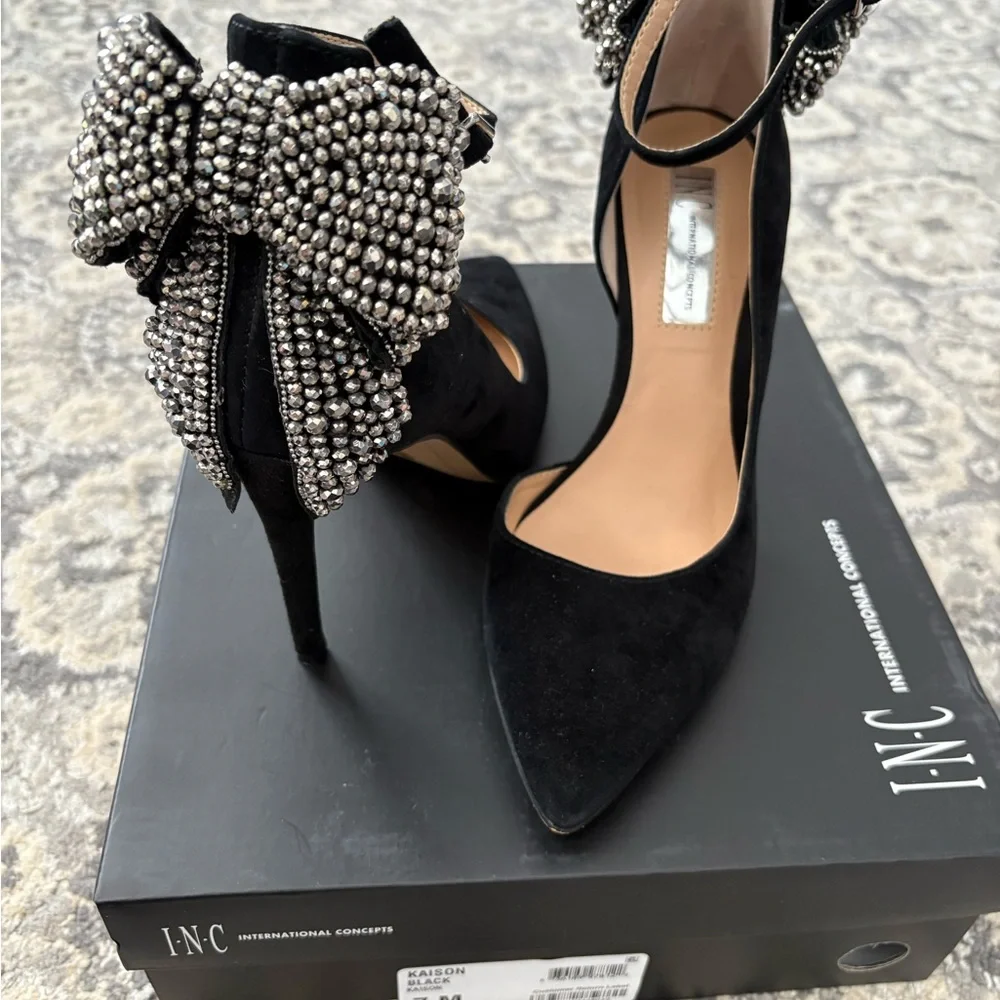 INC International Concepts Black Heels with Silver Embellishments - Picture 2 of 6